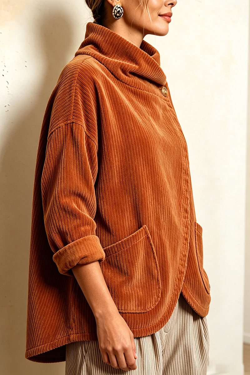Maglione donna in velluto a coste con collo alto asimmetrico