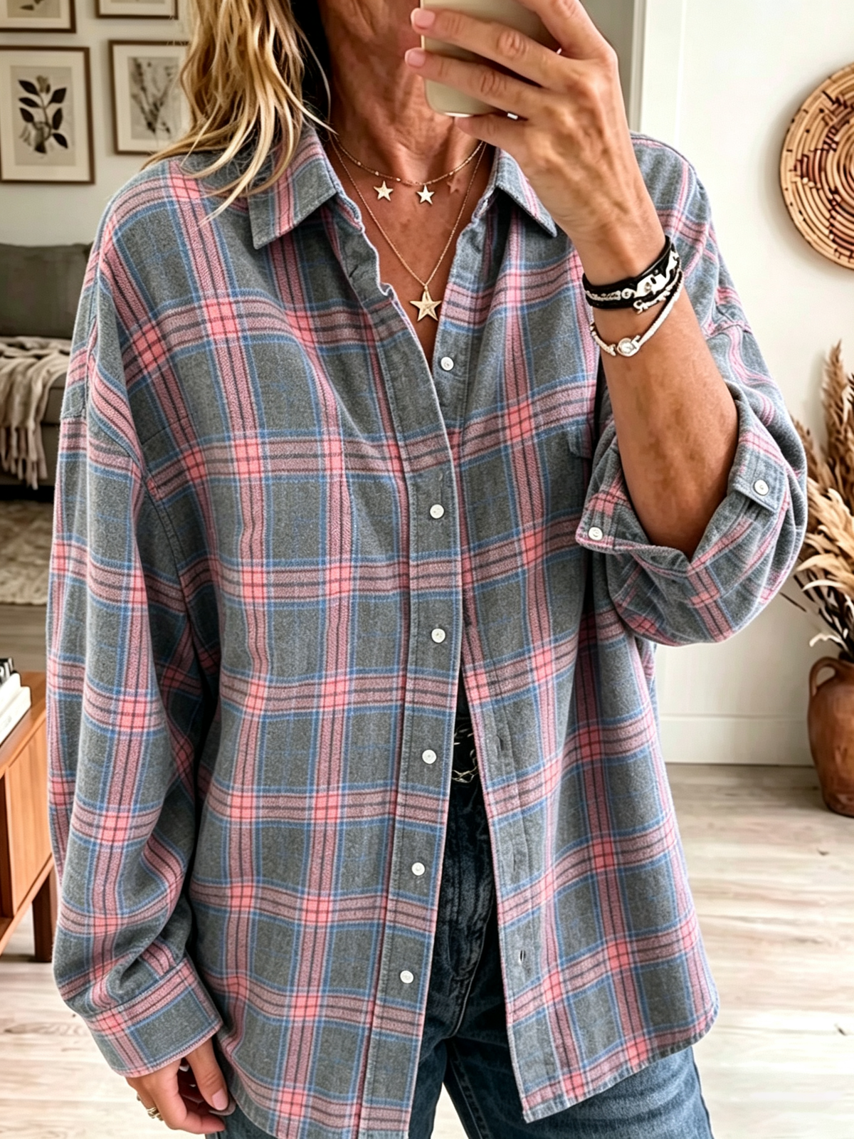 Camicia oversize quadri donna