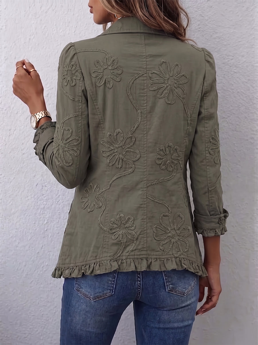Giacca donna ricamata con volant e bottoni decorativi