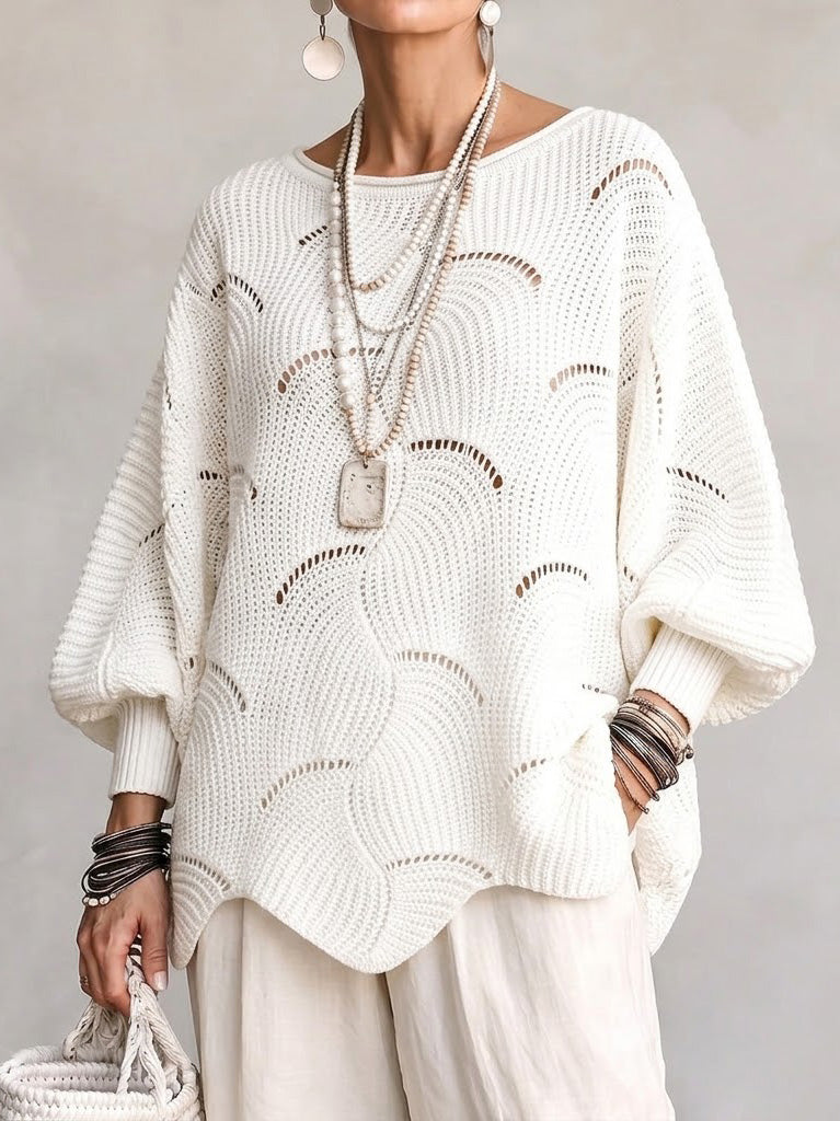 Maglione donna traforato con motivo ondulato