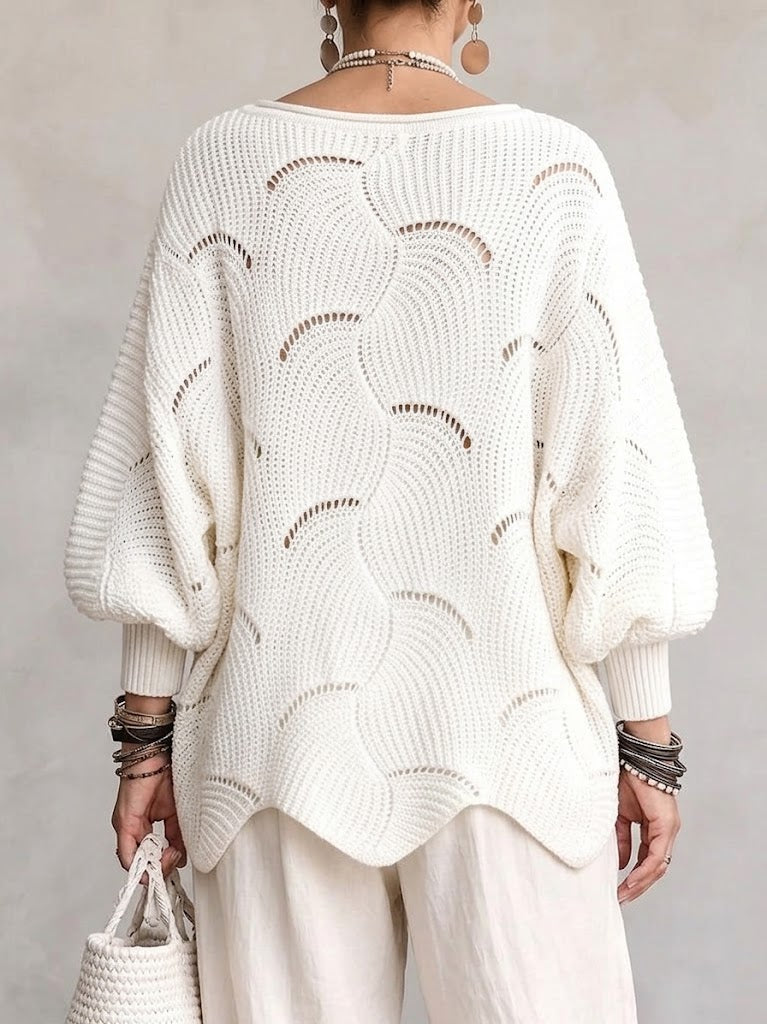 Maglione donna traforato con motivo ondulato