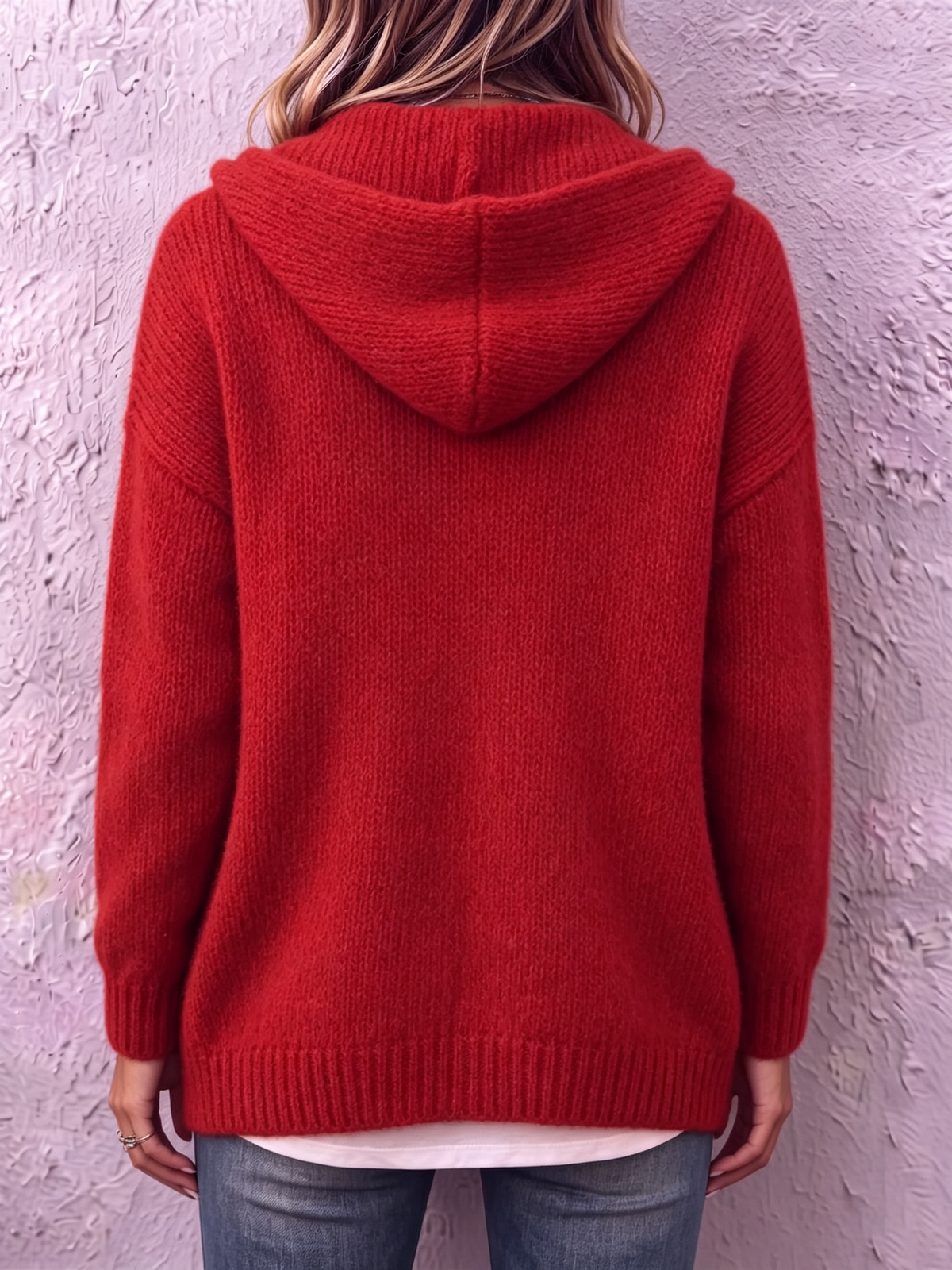Cardigan donna in maglia con cappuccio e bottoni