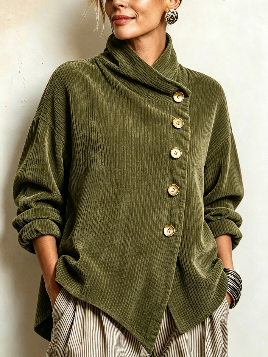 Maglione donna effetto velluto a coste con collo avvolgente