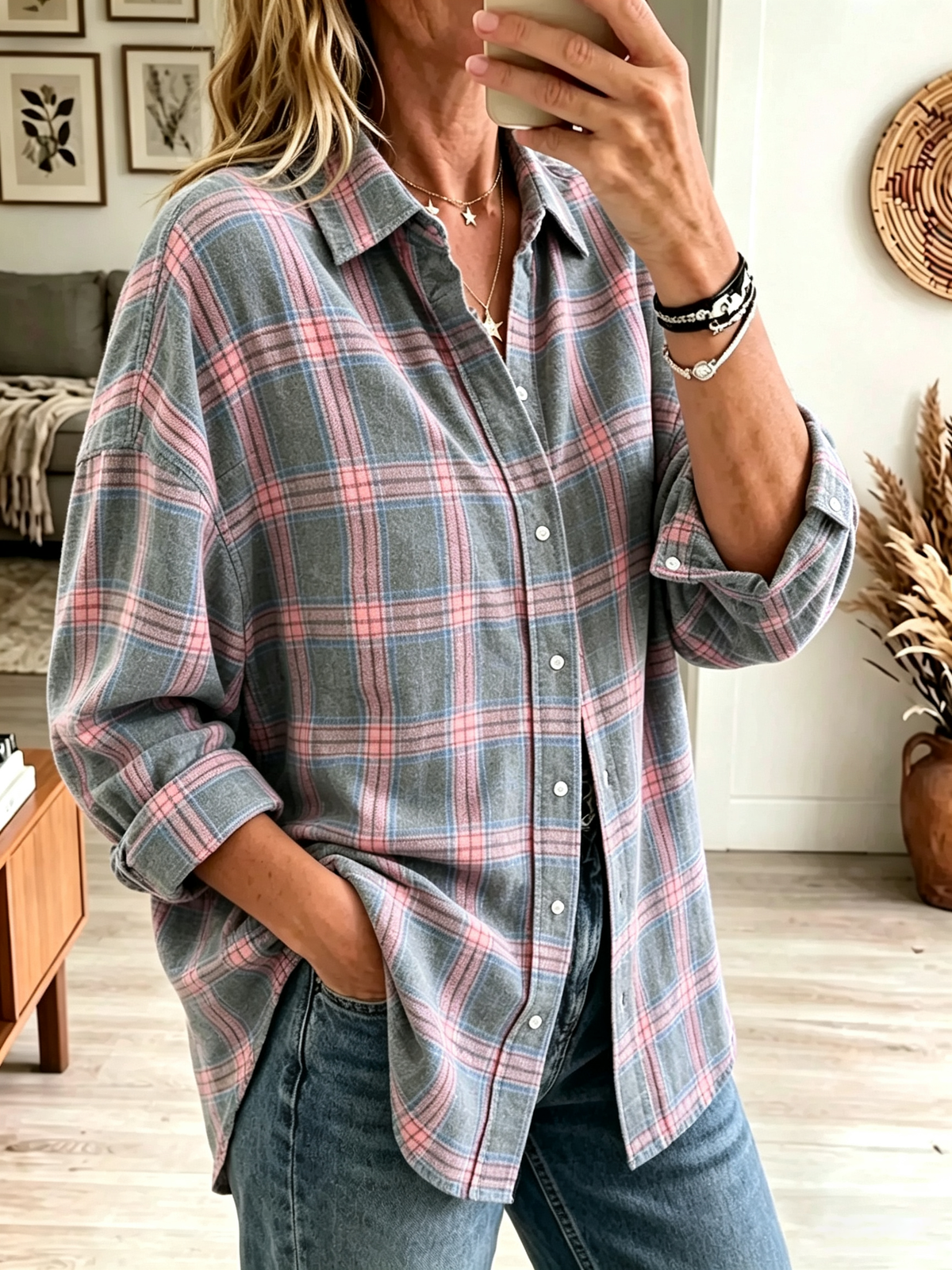 Camicia oversize quadri donna