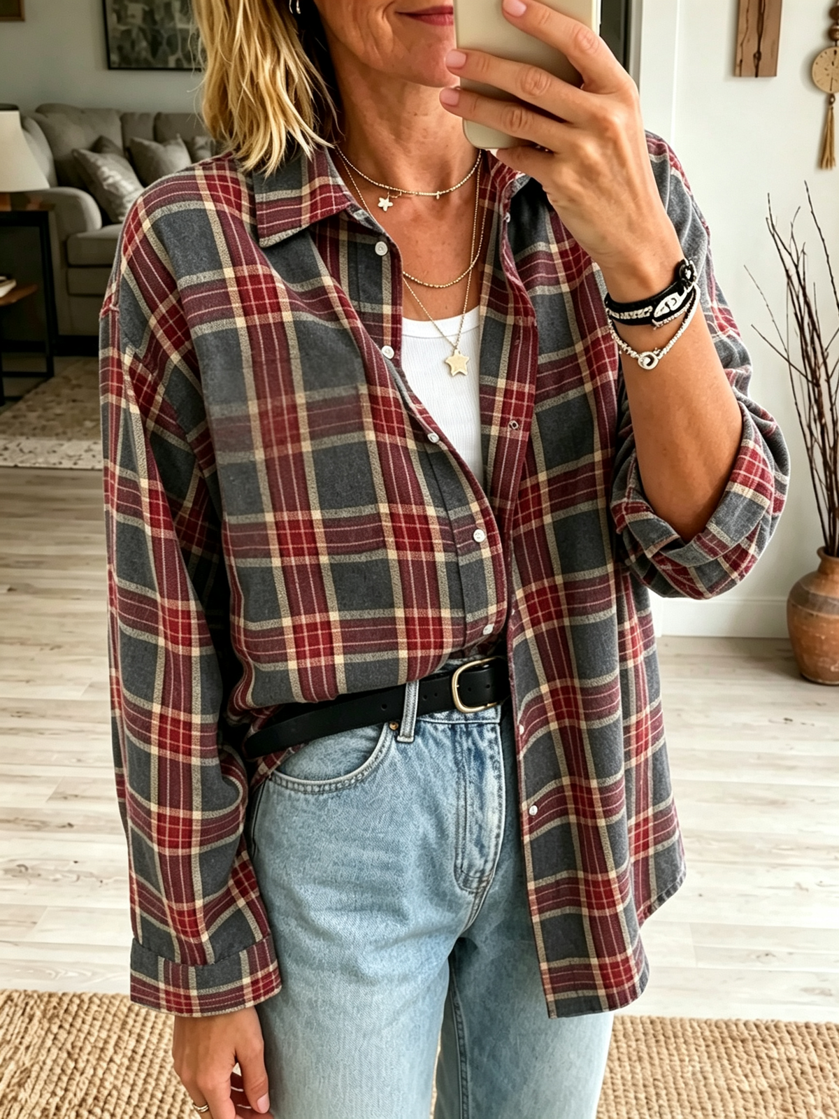 Camicia oversize quadri donna