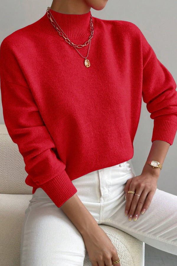 Maglione donna in maglia morbida con collo alto