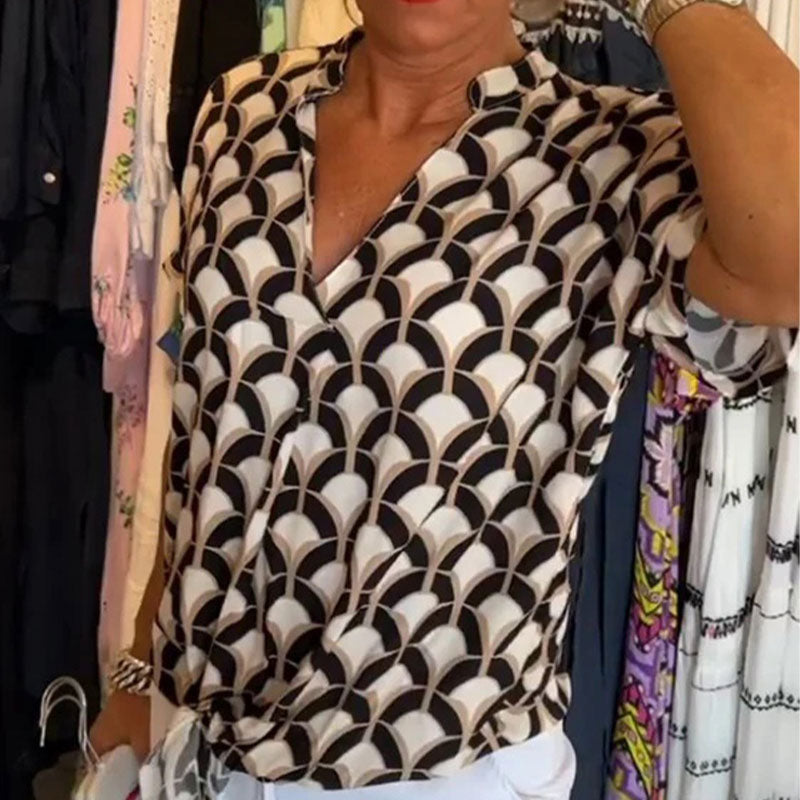 Top donna stampato con scollo a V e maniche corte