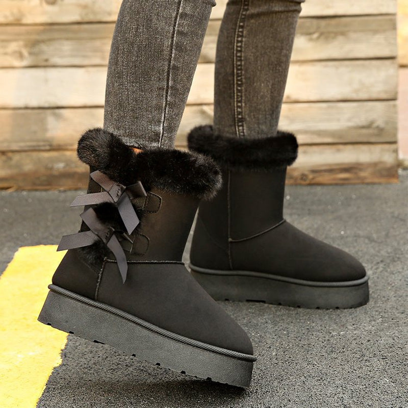 Stivali donna invernali foderati con fiocchi decorativi e suola platform