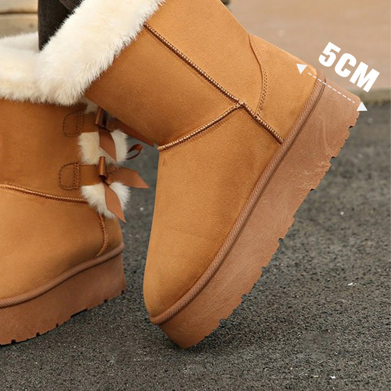 Stivali donna invernali foderati con fiocchi decorativi e suola platform