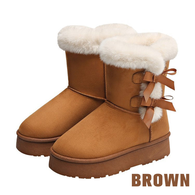 Stivali donna invernali foderati con fiocchi decorativi e suola platform
