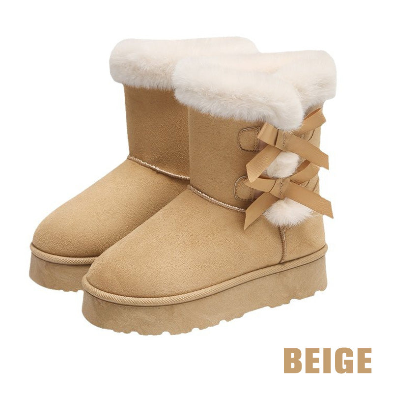 Stivali donna invernali foderati con fiocchi decorativi e suola platform