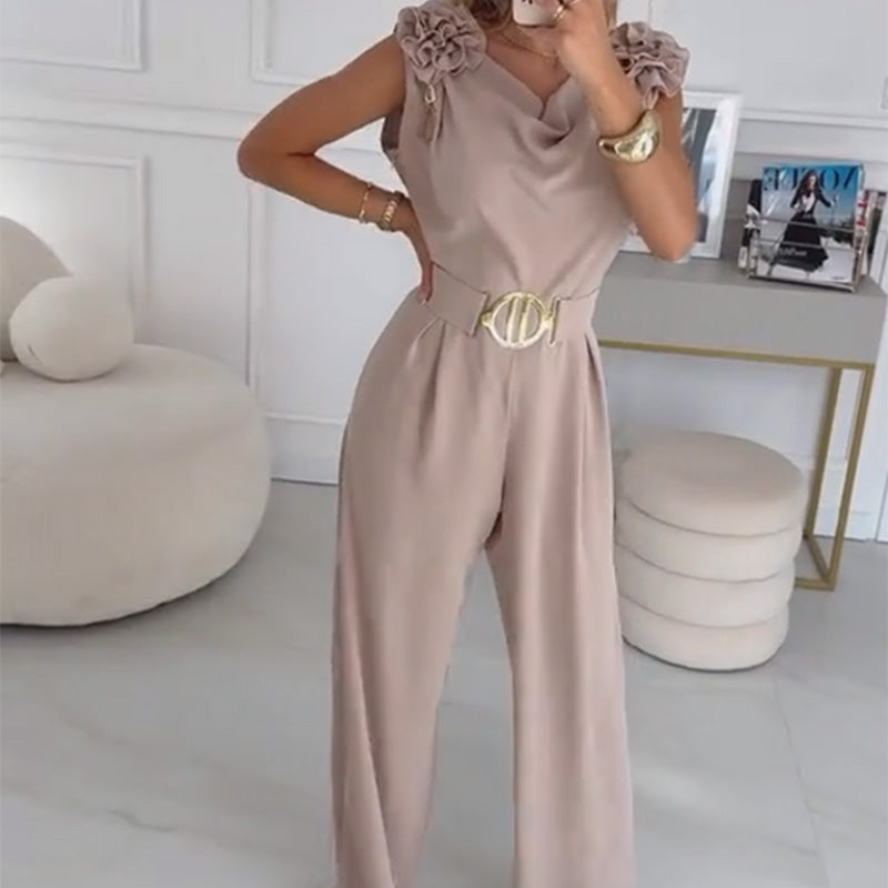 Tuta elegante da donna con fiori 3D e cintura