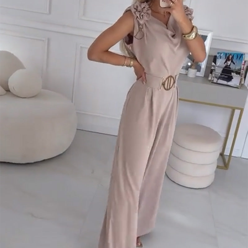 Tuta elegante da donna con fiori 3D e cintura