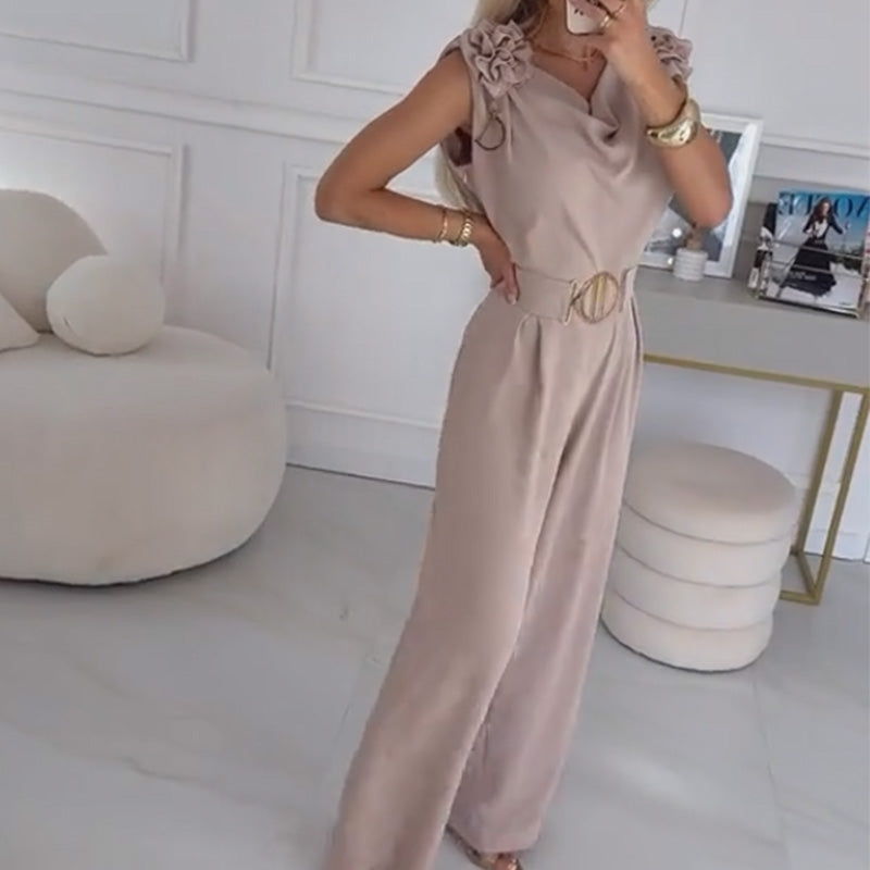 Tuta elegante da donna con fiori 3D e cintura