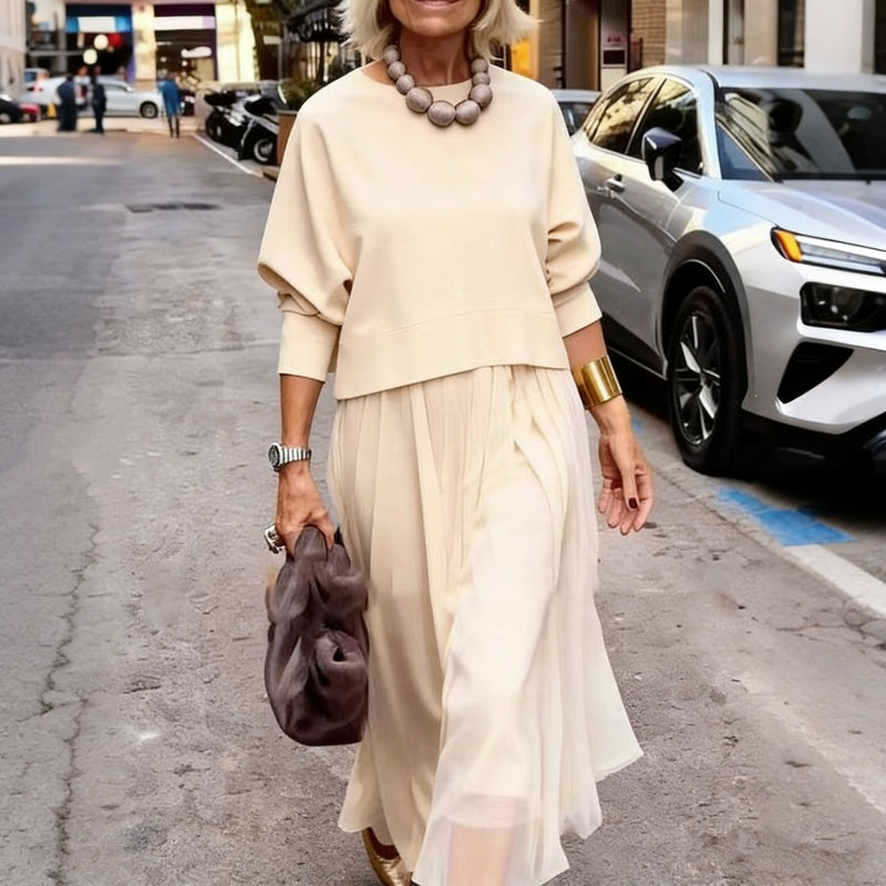 Completo donna due pezzi con abito plissettato