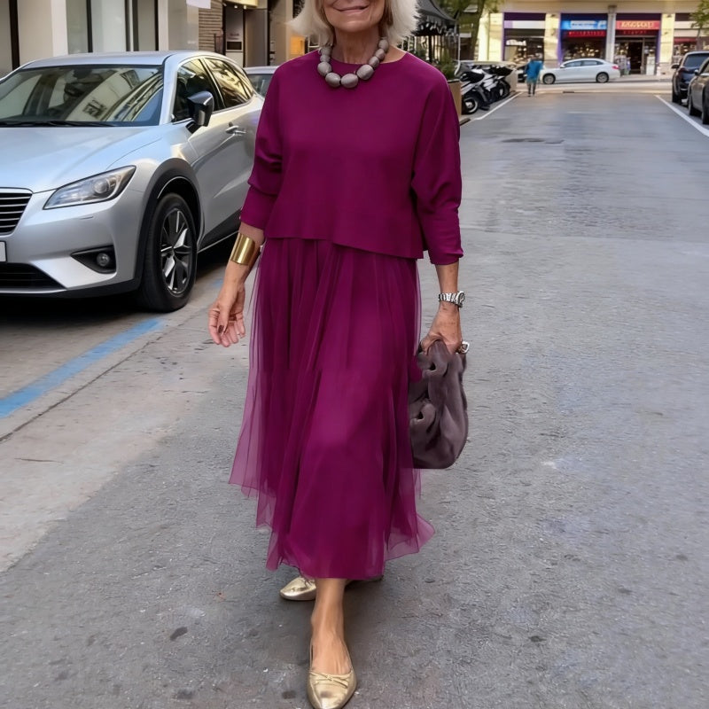 Completo donna due pezzi con abito plissettato