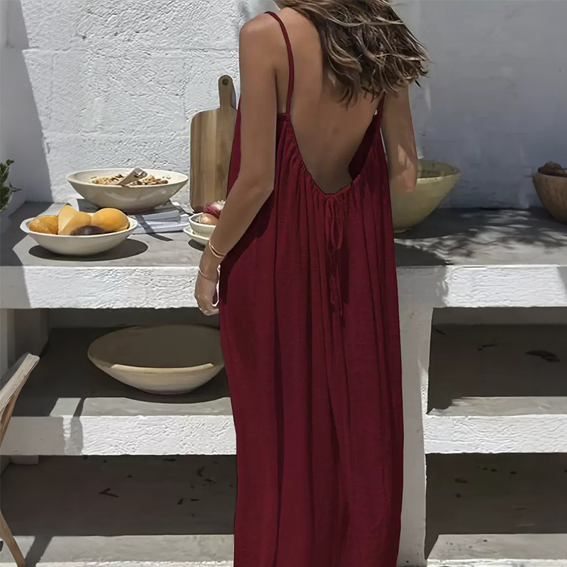 Abito maxi donna con spalline sottili e schiena scoperta