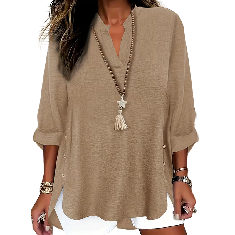Top donna con scollo a V e bottoni laterali
