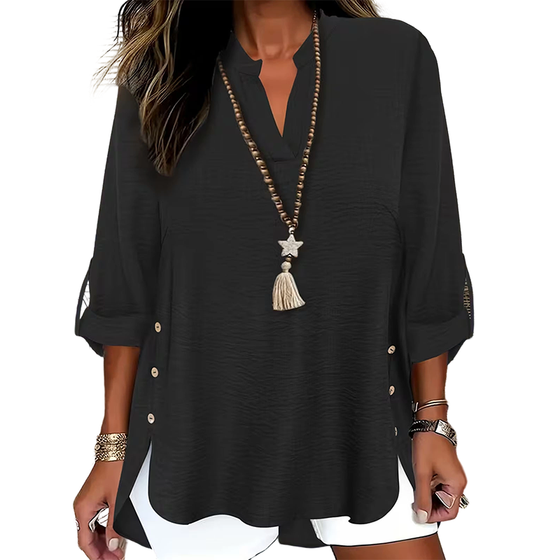 Top donna con scollo a V e bottoni laterali
