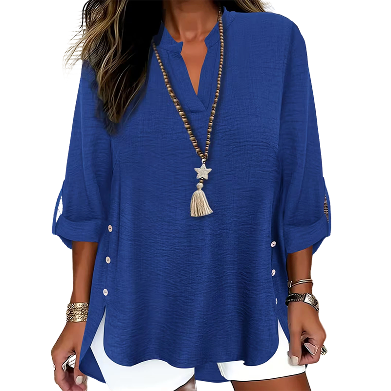 Top donna con scollo a V e bottoni laterali