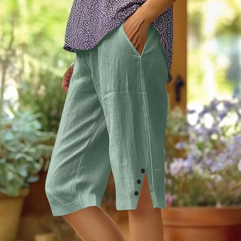Pantaloni capri donna leggeri con tasche laterali