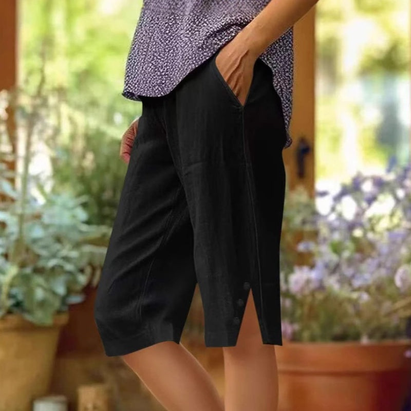 Pantaloni capri donna leggeri con tasche laterali