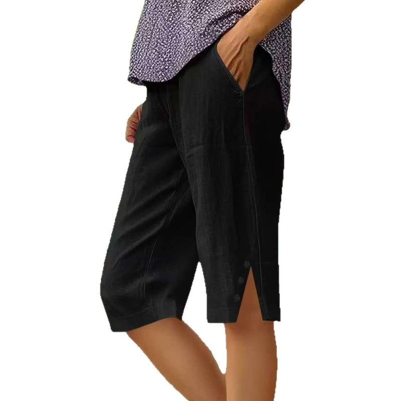 Pantaloni capri donna leggeri con tasche laterali