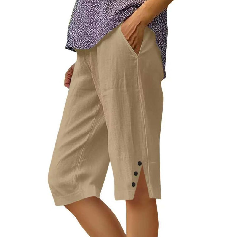 Pantaloni capri donna leggeri con tasche laterali