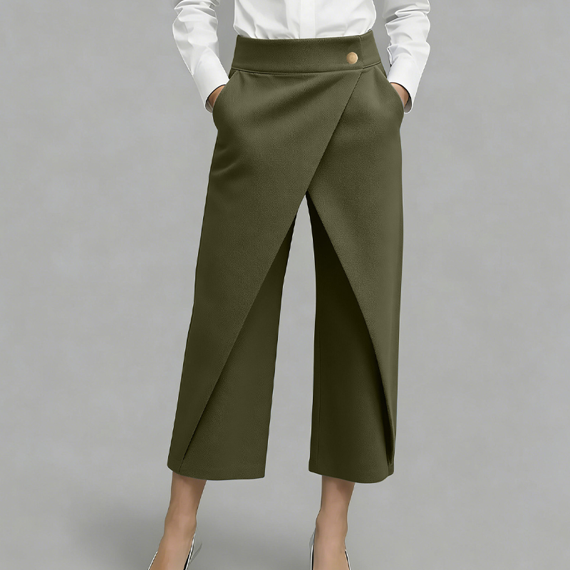 Pantaloni culotte donna effetto gonna con pannello incrociato