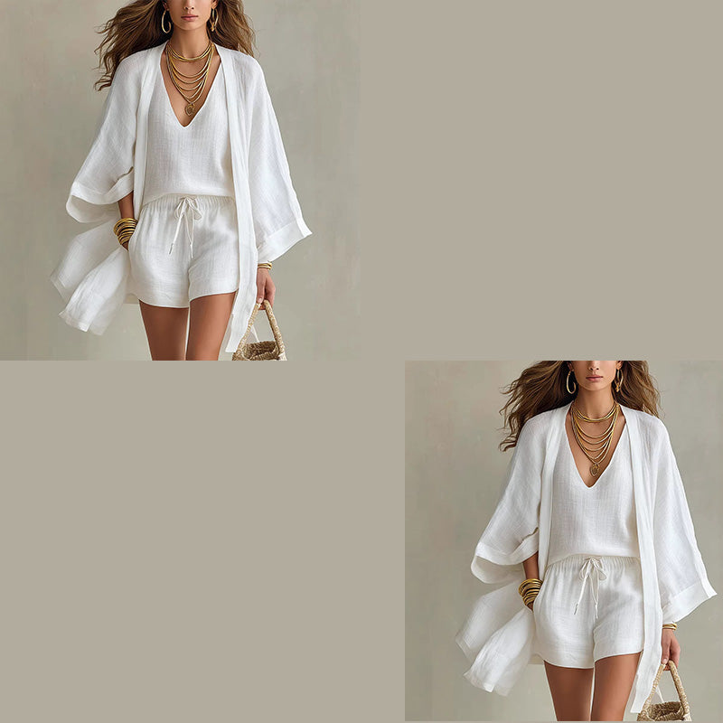 Completo donna 3 pezzi da resort con kimono leggero