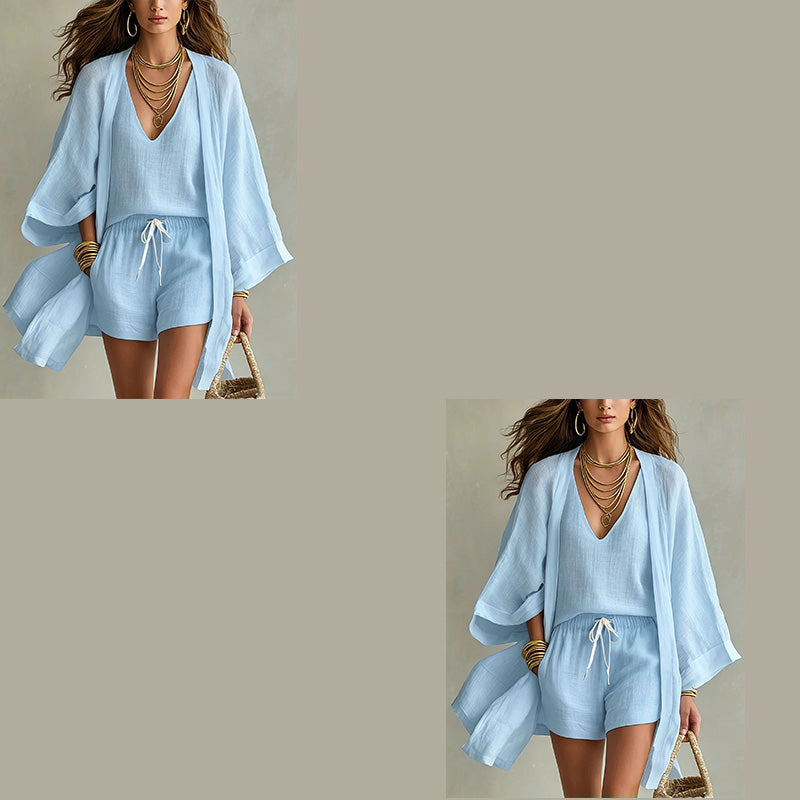 Completo donna 3 pezzi da resort con kimono leggero