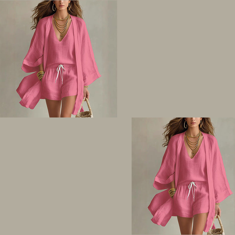 Completo donna 3 pezzi da resort con kimono leggero