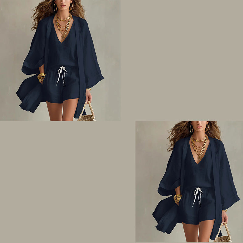 Completo donna 3 pezzi da resort con kimono leggero