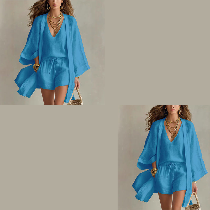 Completo donna 3 pezzi da resort con kimono leggero