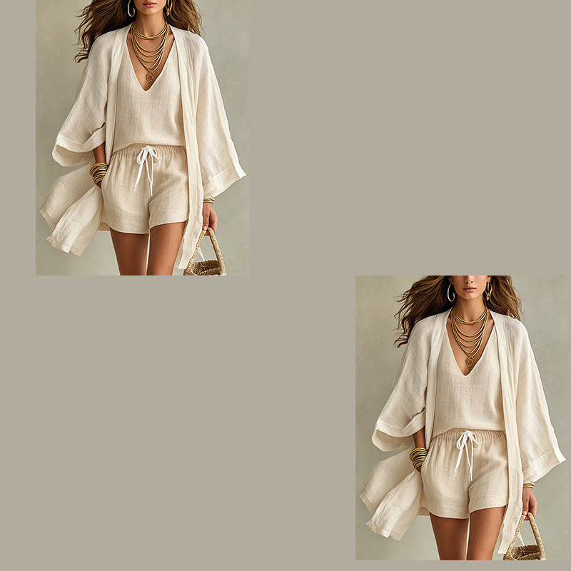Completo donna 3 pezzi da resort con kimono leggero