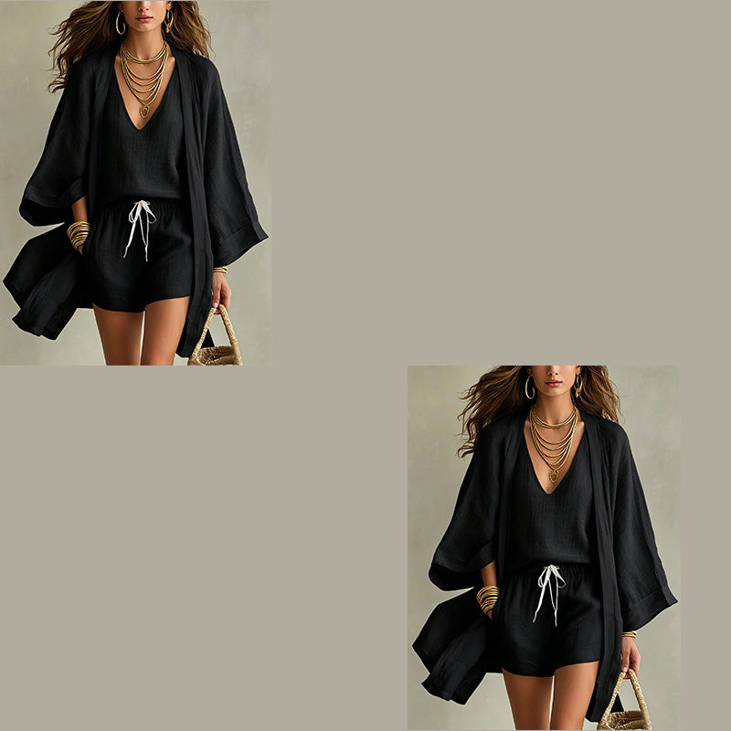Completo donna 3 pezzi da resort con kimono leggero