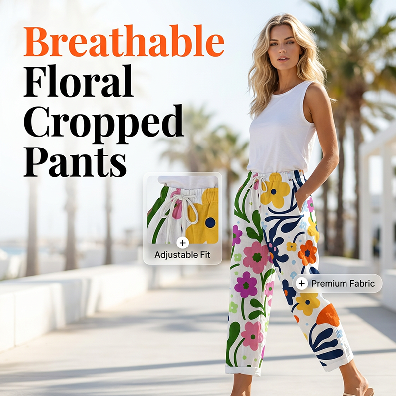 Pantaloni donna estivi floreali con vita regolabile