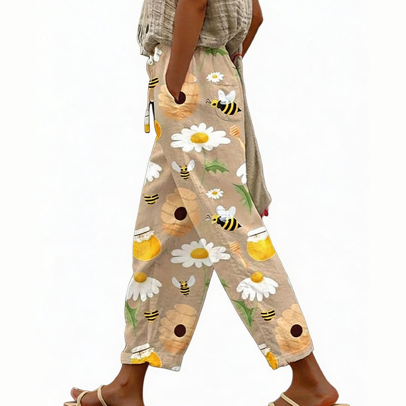 Pantaloni donna estivi floreali con vita regolabile