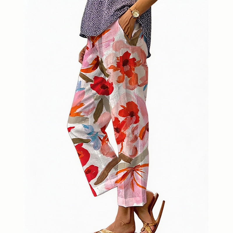 Pantaloni donna estivi floreali con vita regolabile