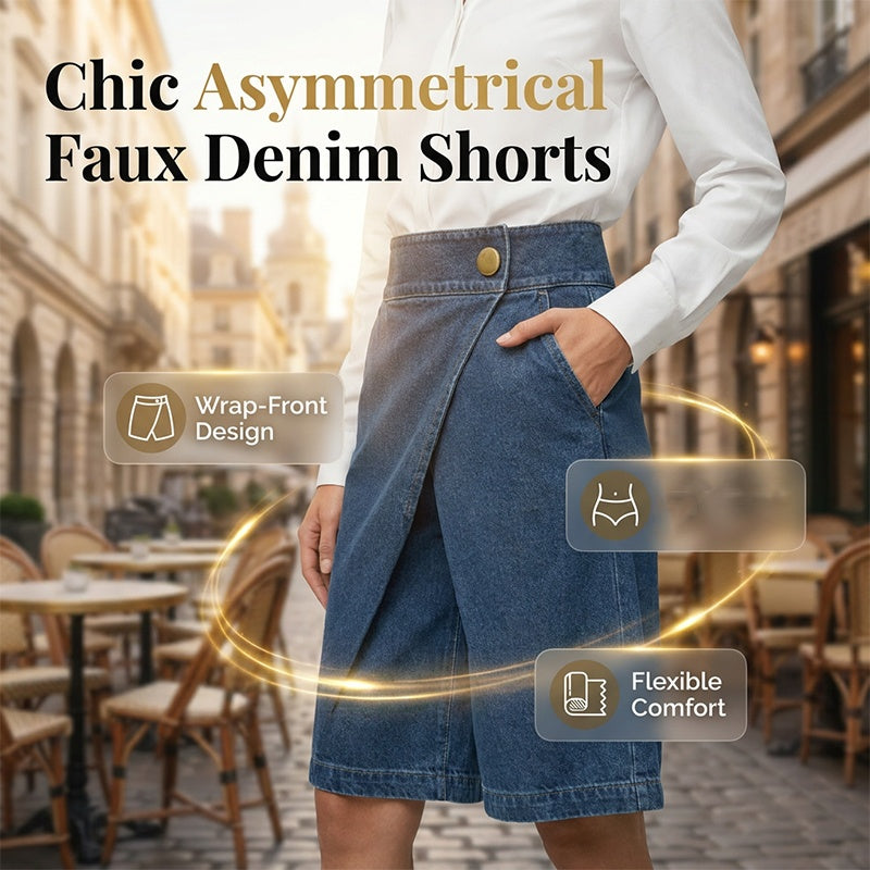 Pantaloni corti da donna effetto denim a portafoglio