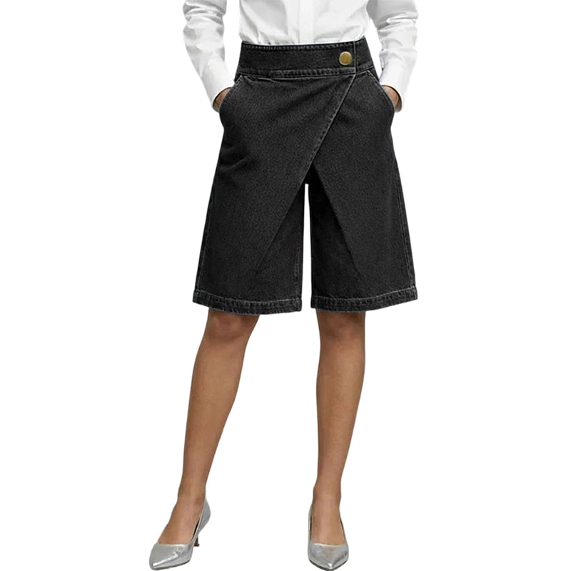 Pantaloni corti da donna effetto denim a portafoglio