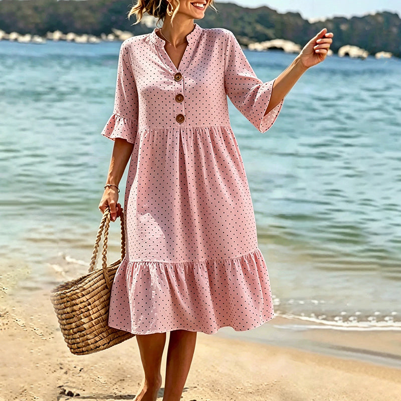 Abito midi da donna a pois con volant estivi