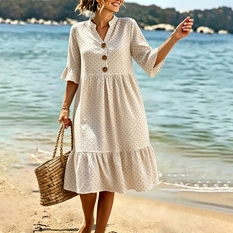 Abito midi da donna a pois con volant estivi