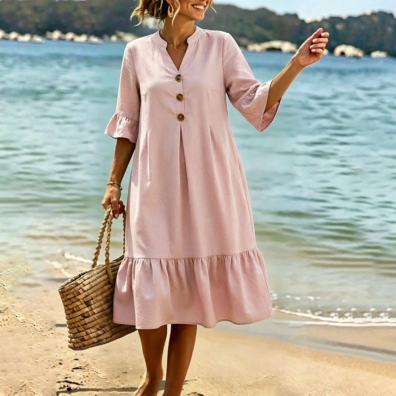 Abito midi da donna a pois con volant estivi