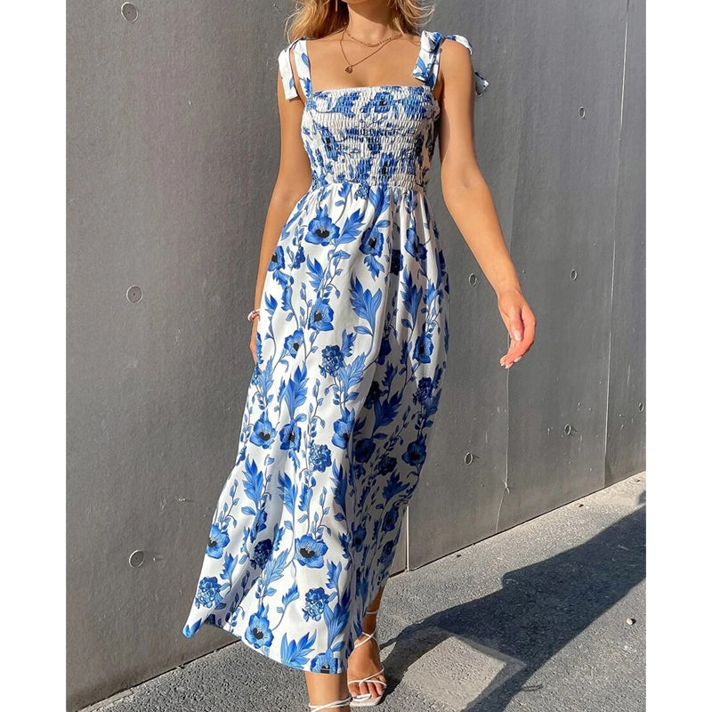 Abito lungo da donna floreale estivo con spalline