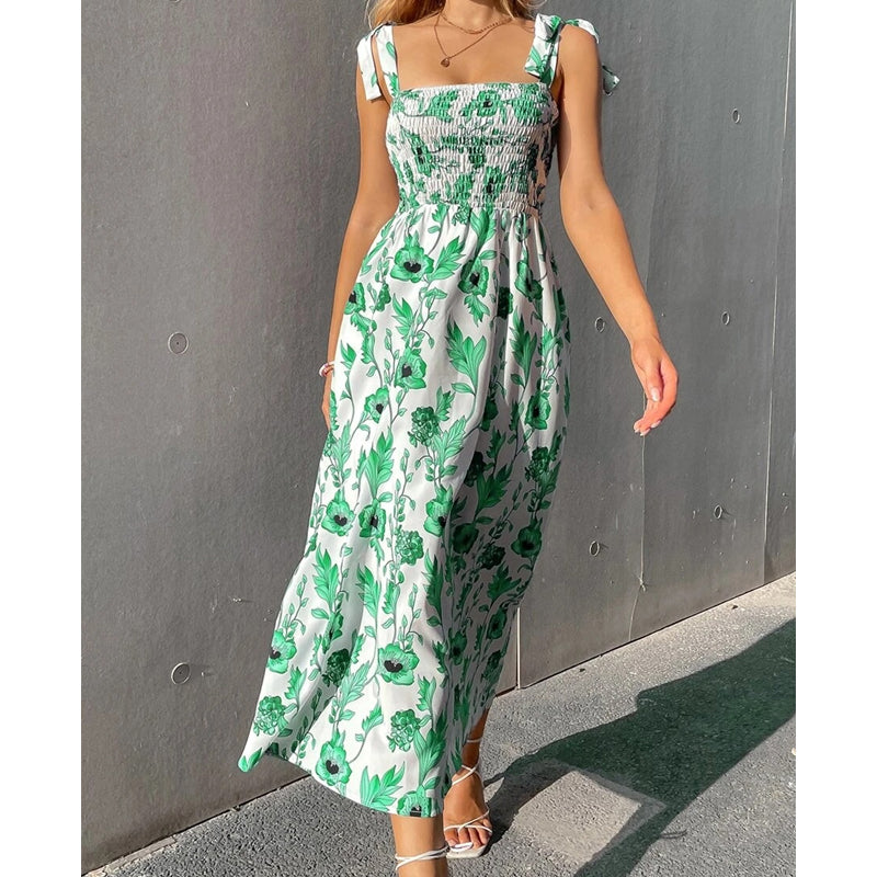 Abito lungo da donna floreale estivo con spalline