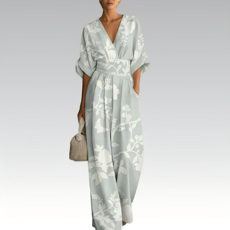 Tuta donna elegante floreale con scollo a V