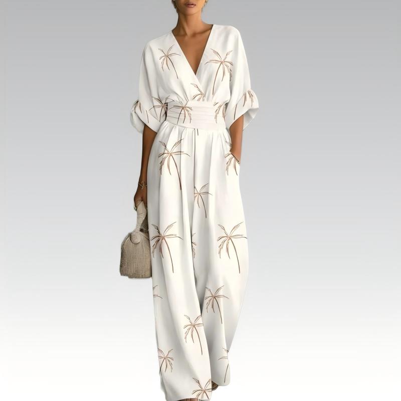 Tuta donna elegante floreale con scollo a V