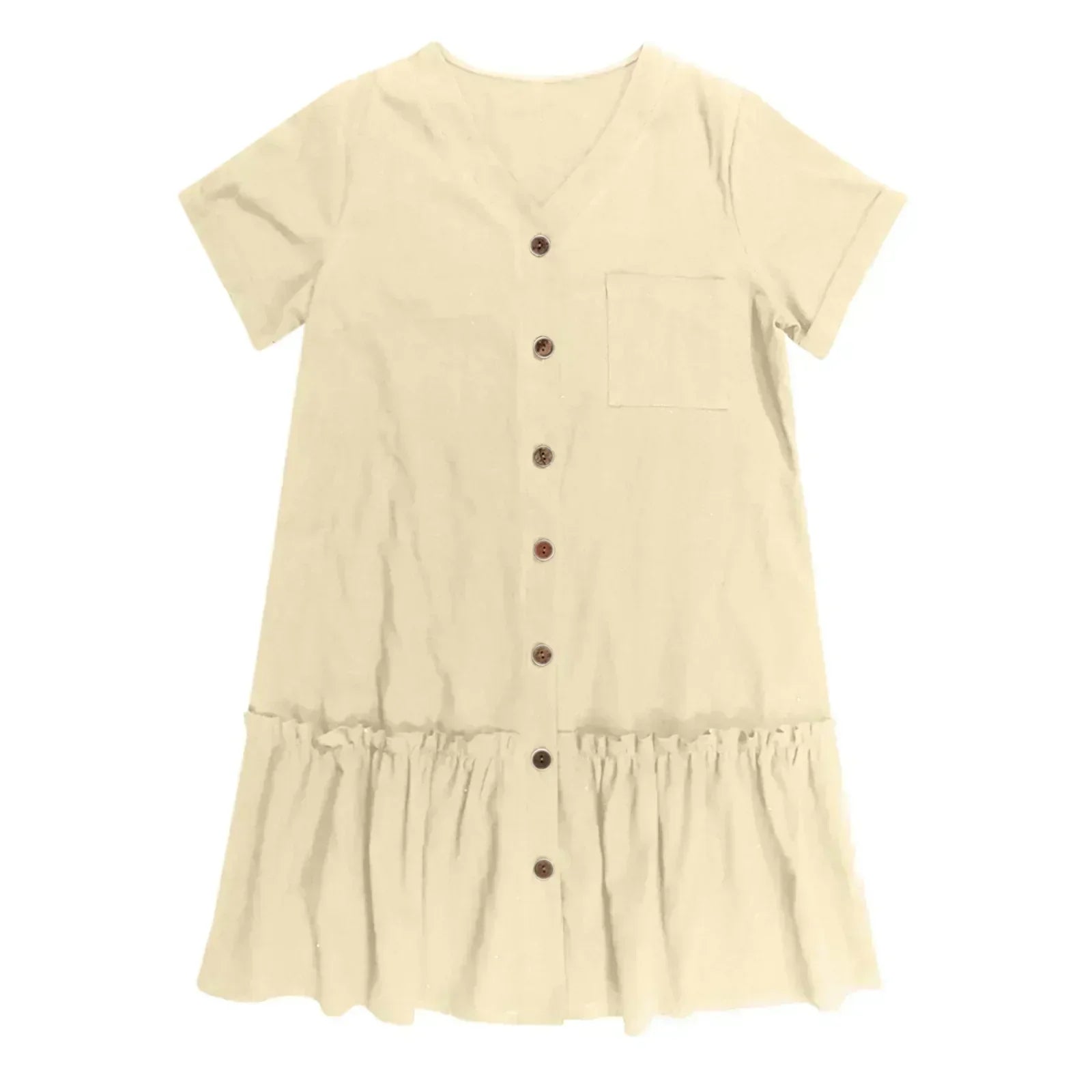 Abito corto donna in cotone lino con bottoni