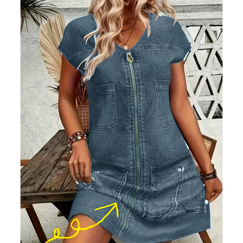Abito corto donna con zip frontale e tasche utility